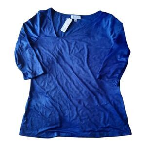 Cover Charge Elegant Blue Fitted 3/4 Sleeve Blouse